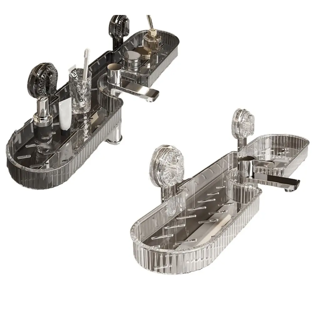 

Suction Cup Faucet Storage Rack Wall Mounted with Drainer Bathroom Storage Shelf Non-punching Sturdy Toilet Washstand Organizer