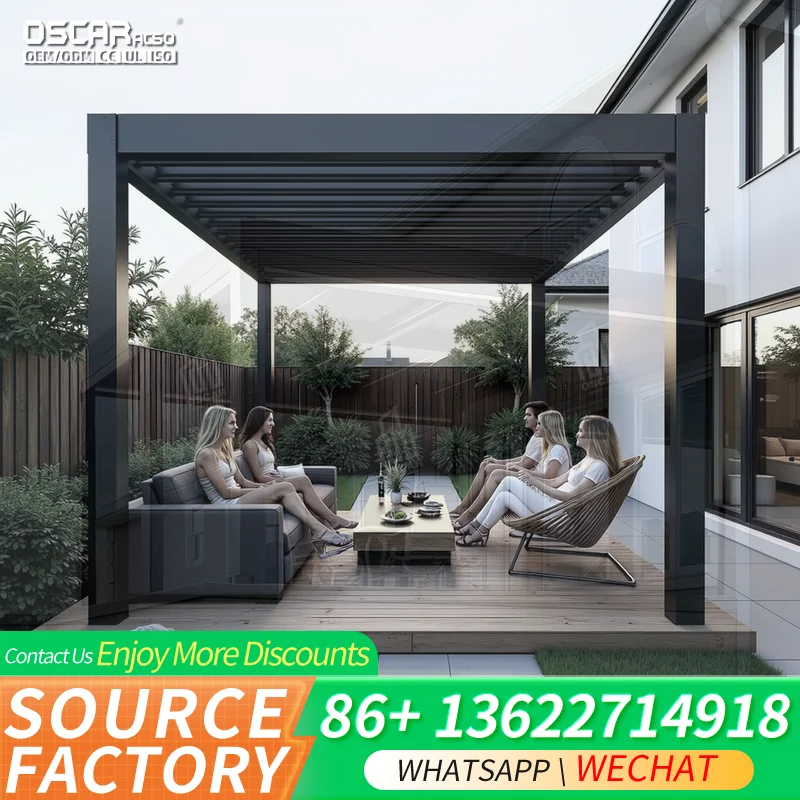 DIY Motorized Louver Fancy Retractable Louvered Roof Bioclimatic Structure Outdoor Shelter For Garden Patio Summer pergola