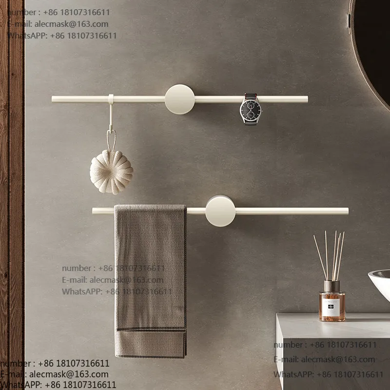 

Towel rack toilet bathroom towel bar minimalist single rod hook cream wind white bath