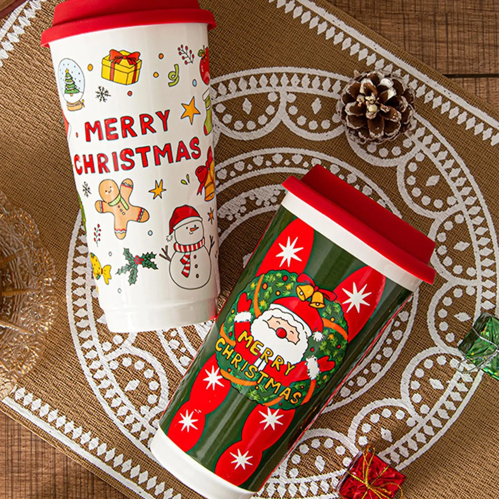 Christmas Tumblers 580ml Ceramic Holiday Drinkware Travel Coffee Mug For Women Coworkers Men Friends Family Adults