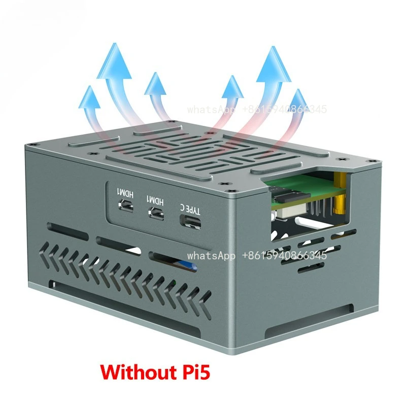 Raspberry Pi 5 aluminum alloy shell, with pure copper heat sink and fan, large space to support PCIE expansion board