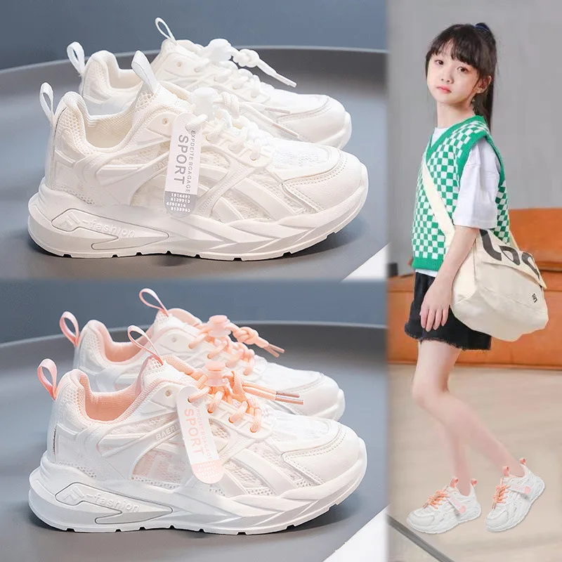 

Girls' Shoes 2024 Spring New Children's White Shoes for Big Children and Girls Sports Mesh Breathable Summer