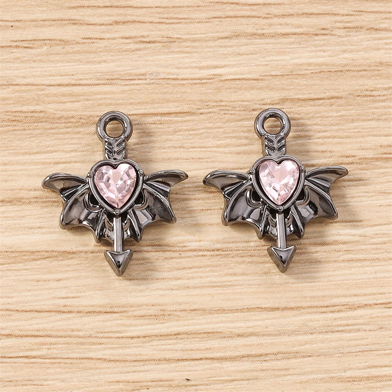 5 Stück 15 x 17 mm niedliche Kristall-Metall-Herz-Flügel-Charms-Anhänger für die Herstellung von Halsketten, Ohrringen, Armbändern, DIY-Handwerk, Schmuckzubehör – Detail 18