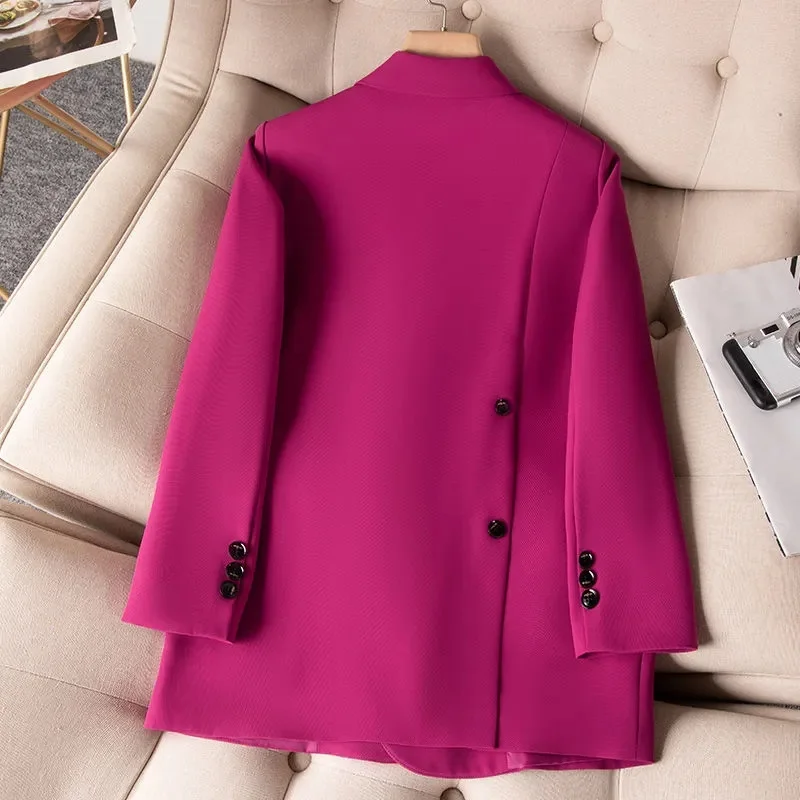 Ladies Formal Blazers 2023 New Rose Black Women Female Long Sleeve Double-Breasted Slim Business Work Wear Jacket Coat Outerwear