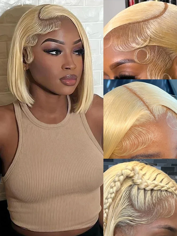 

613 Bob Wig 13x6 HD Lace Frontal Wig Blonde Human Hair Wig Silky Straight 13x4 Bob Wigs For Women Bleached Knots 200 220 Density