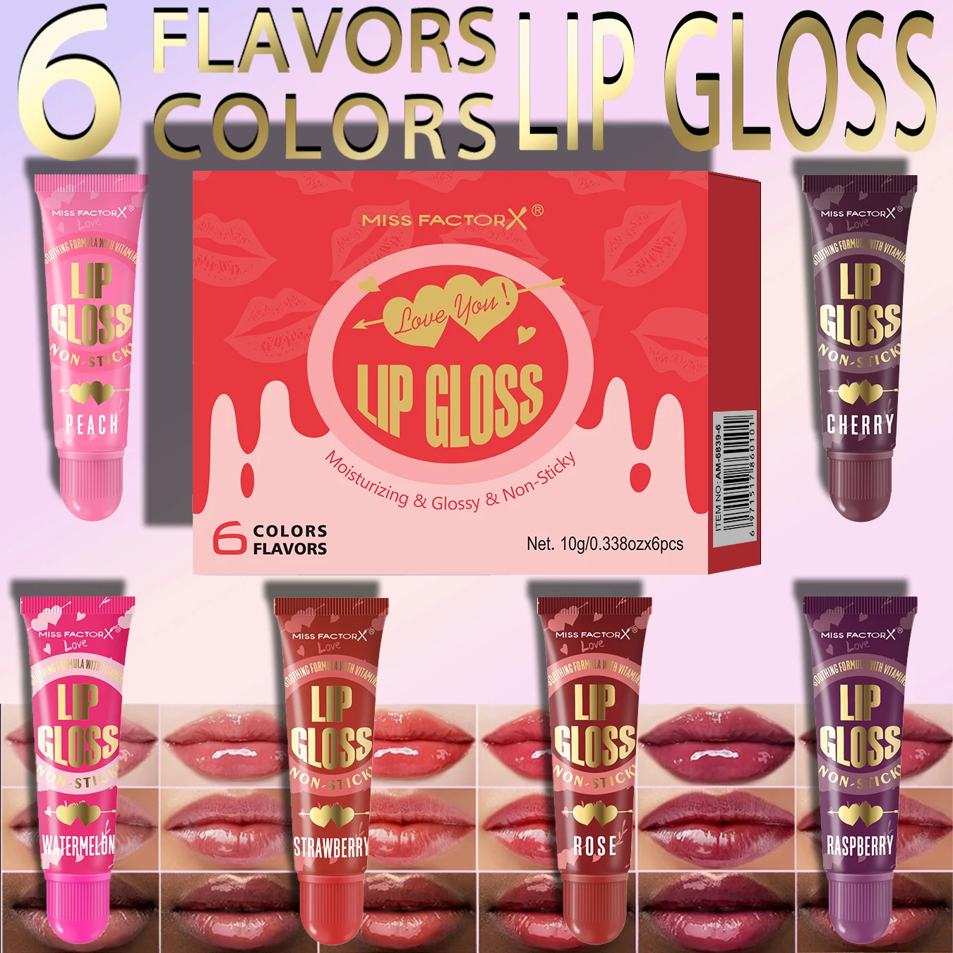 6-Pack Lip Gloss Set, Rich and Full Color Rendering, Long-Lasting Moisturizing, Thanksgiving Holiday Gift
