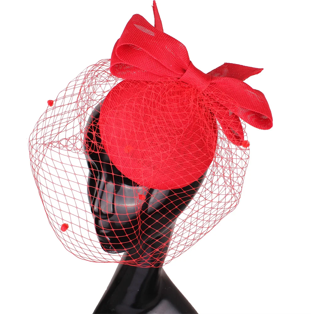 Charming Red Fascinators For Women Headband Wedding Veils Hat Bride Ladies Occasion Headpiece Mesh Party Net Headwear Hair Clip