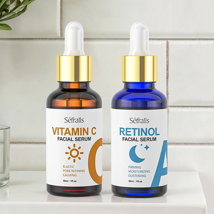 Séfralls RETINOL & VITAMIN C Serum 2PCS Set Comfortable Mild Texture Suitable for Different Skin Types Morning VC Night VA