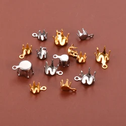 40Pcs 5-8mm Round Stainless Steel 6-claw Base Setting Clasps Bottom Accessories Suitable for Women's Earrings DIY Making Finding
