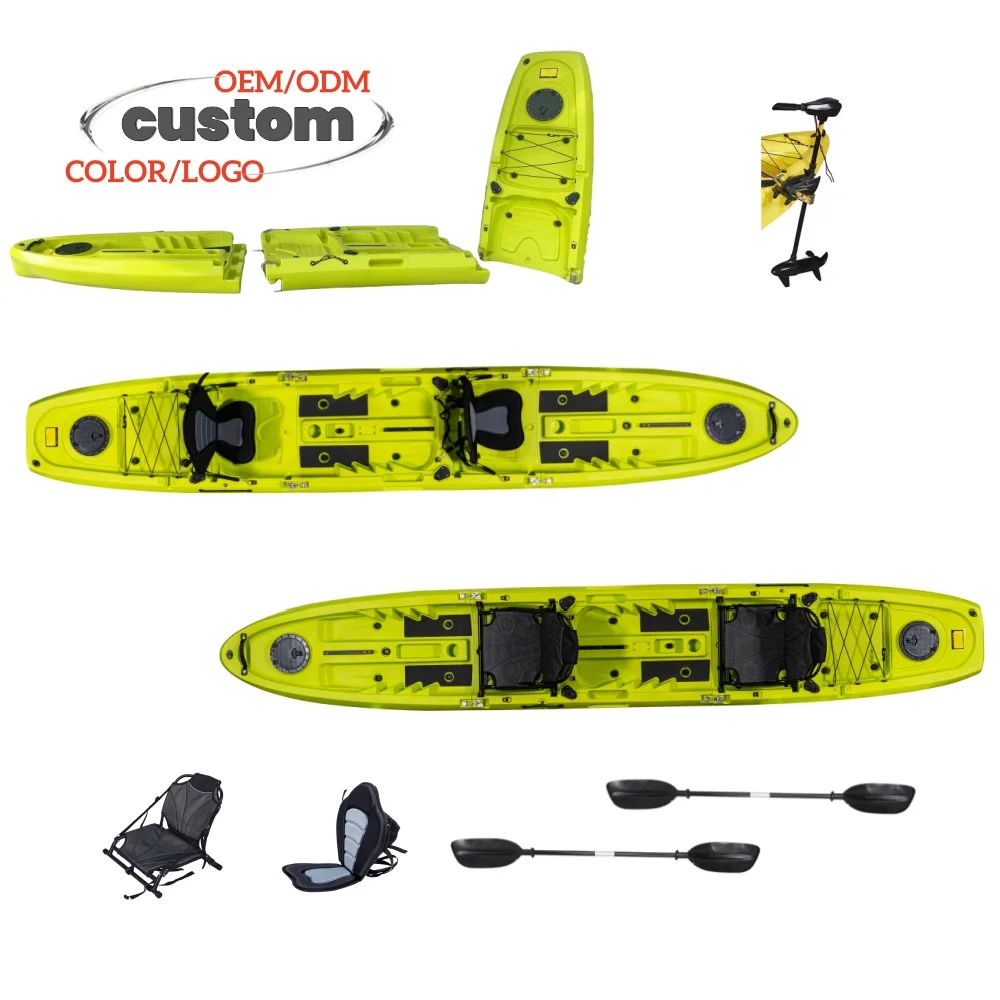 Фото Новый модульный двухместный каяк-тандем (3 секции, разборный) из жесткого пластика LLDPE для рыбалки, с двумя веслами, для рек