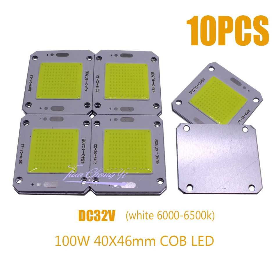 100W 40x46mm COB LED Chip Warm white 3000-3500K / Pure white 6000-6500K 100LM/W LED Chip Source for Flood Light DC30-36V 10Pcs