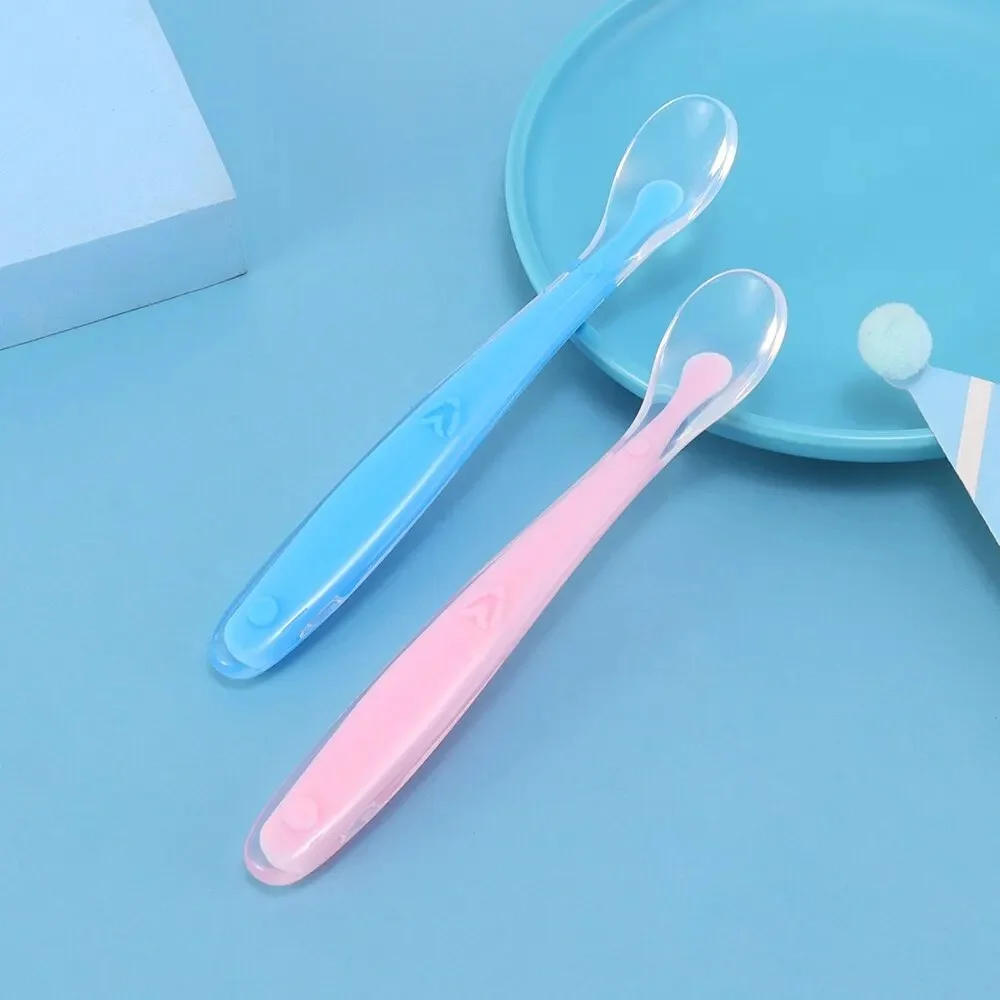 Cuillère complémentaire en Silicone à tête souple pour bébé, cuillère à purée de pâte de riz de qualité alimentaire, vaisselle d'alimentation pour enfants 2 pièces/ensemble