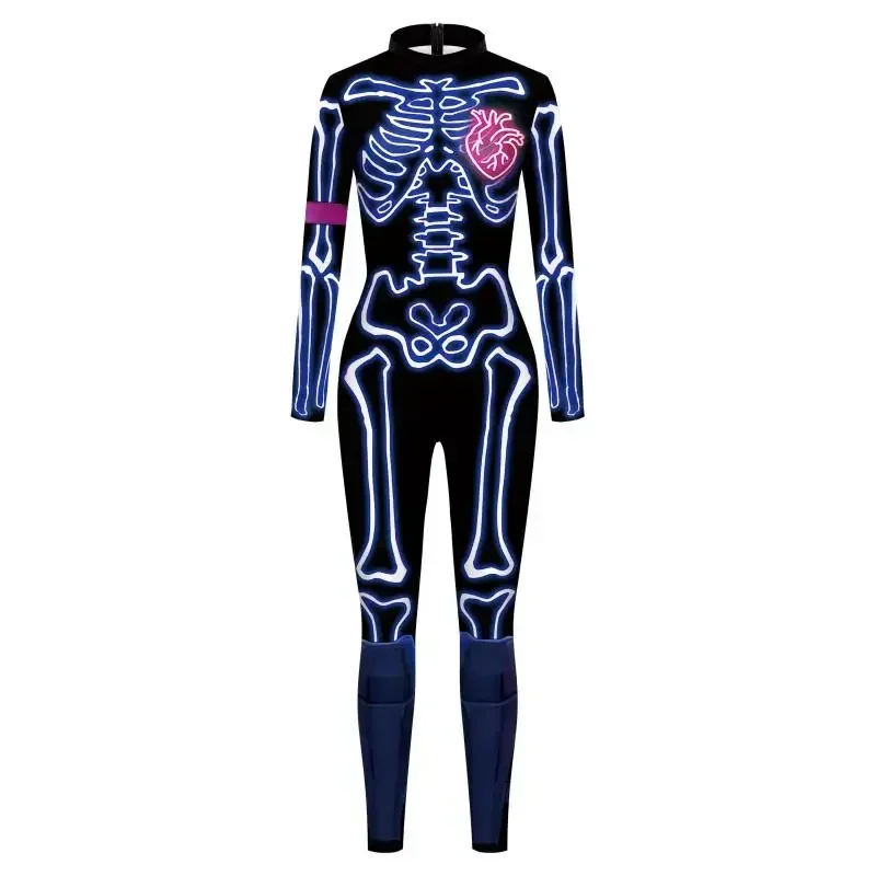 Teanoon Skeleton tuta Halloween Costume Cosplay stampa 3D tuta per adulti Party Zentai Suit Spandex Elastic Catsuit Outfit