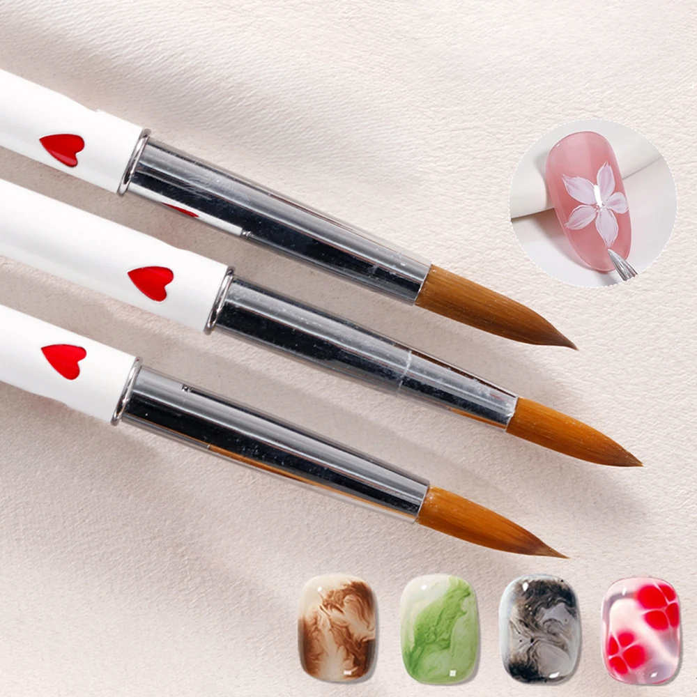 White Heart Nail Acrylic Pen Brush 17/19/21mm Acrylic Application Brushes Nail Powder Extension Carving DIY Manicure Supplies