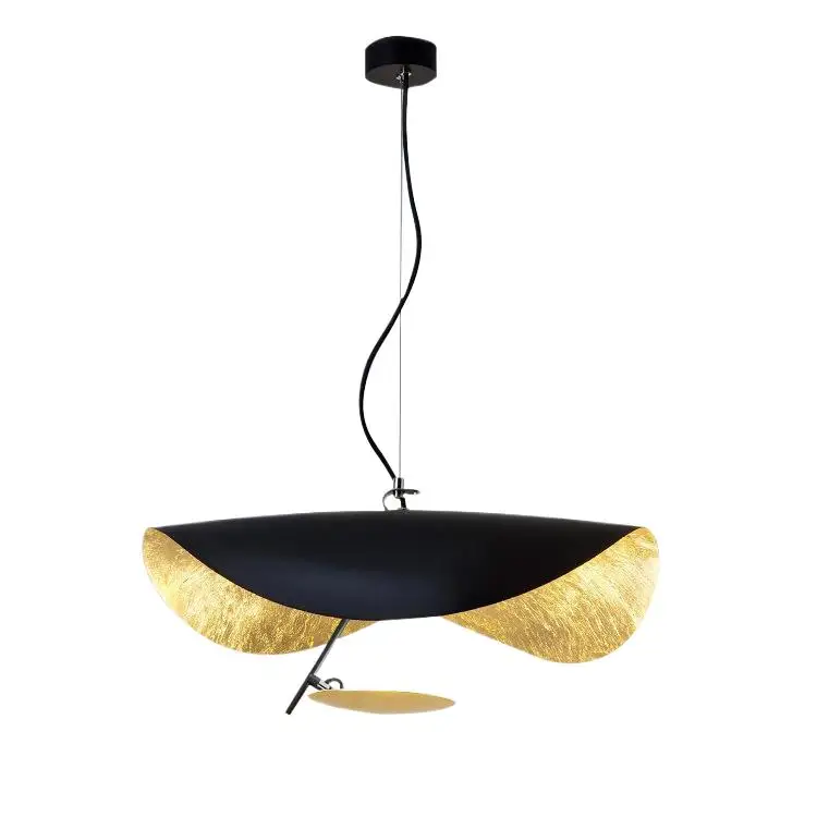 Nordic Iron Ultra Thin Hat Shape Lotus Leaf Style Outer Black / White Painted Inner Golden LED E27 Warm with Cord Pendant Lights