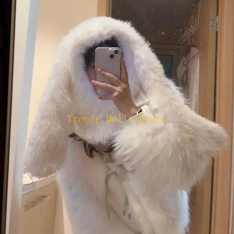 N5kb جميل قبعة بالاكلافا من النساء للنساء سميك قبعة قبعة قبعة مع آذان طويلة في الهواء الطلق.