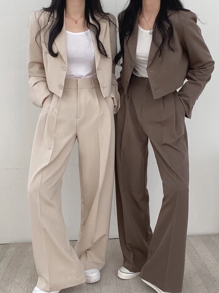 Faionable casual conjunto de terno feminino primavera 2024 solto longo sve conjunto de duas peças ele outerwear e calças conjunto