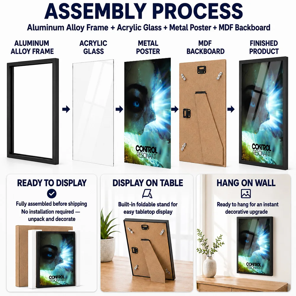 Control Resonant Game Framed Metal Poster Personalized Hero Tribute Wall Art A Unique Gift For Fantasy Fans To Display In Studio
