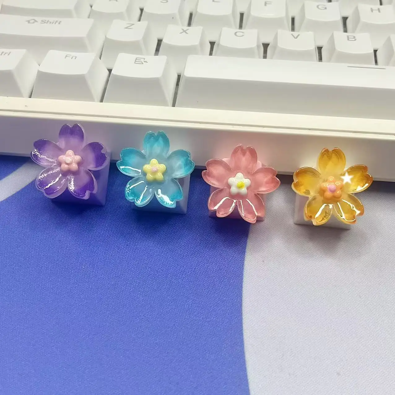 DIY Transparent Flower Purple Pink Keycap Universal Axis Gaming Mechanical Keyboard Replacement Keycap R4 Height ESC Key
