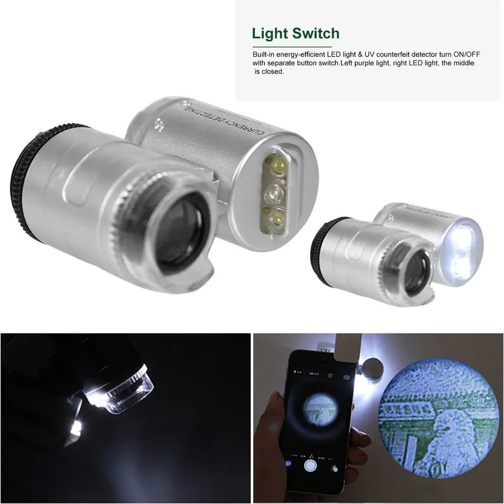 60X العالمي المشبك المجهر كليب على الهاتف المجهر المكبر مع أضواء LED/الأشعة فوق البنفسجية تحديد تحفة المجوهرات