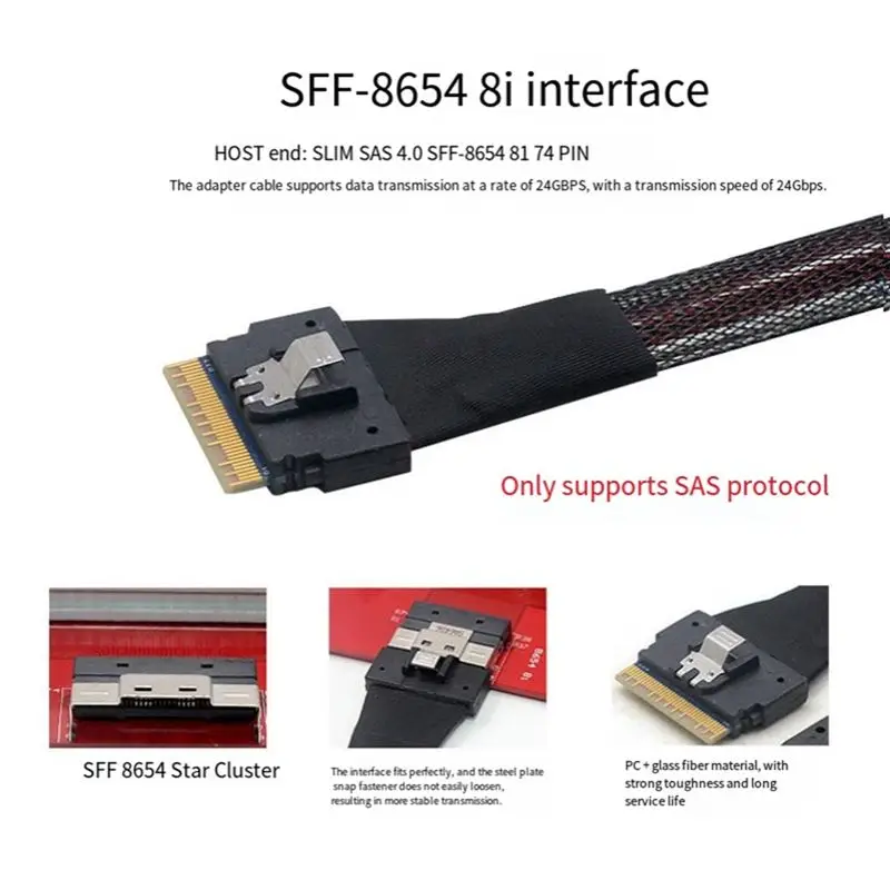 AT82-High-Speed Slimline Pcie 4.0 SFF-8654 8I To 8X SATA 74Pin Slimsas Target Hard Disk Fanout Raid Cable 1M
