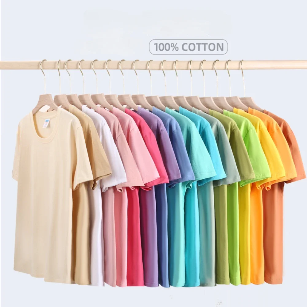 T-shirts Women 2024 Summer Top Solid Short Sleeve Loose O-neck 100% Cotton Casual Ladies Tees Harajuku Korean Man/Woman Tshirts