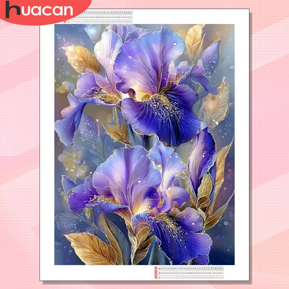 HUACAN 5D-Diamantgemälde, Iris-Blumen-Mosaik, handgefertigt, voller quadratischer runder Bohrer, Heim-Wandkunst, Dekoration