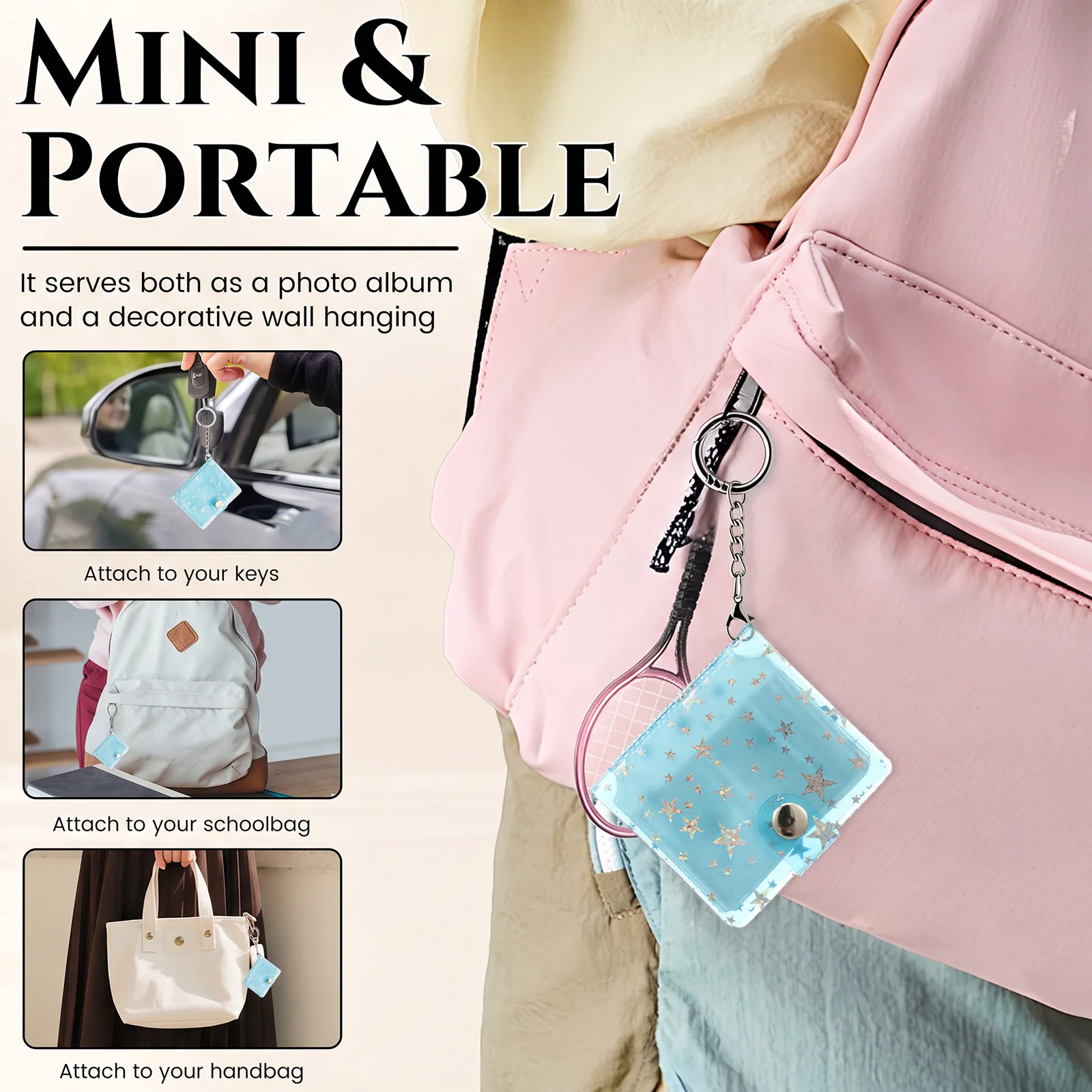 3Pcs Mini Photo Album Keychain PVC Portable Small Picture Album Keyring Compact Photo Storage Album for Bag Charm Ticket Storage