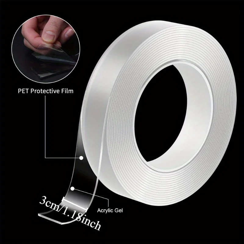 Nano Double Sided Tape Heavy Duty Transparent Adhesive Strips Strong Sticky Multipurpose Reusable Waterproof Mounting Tape