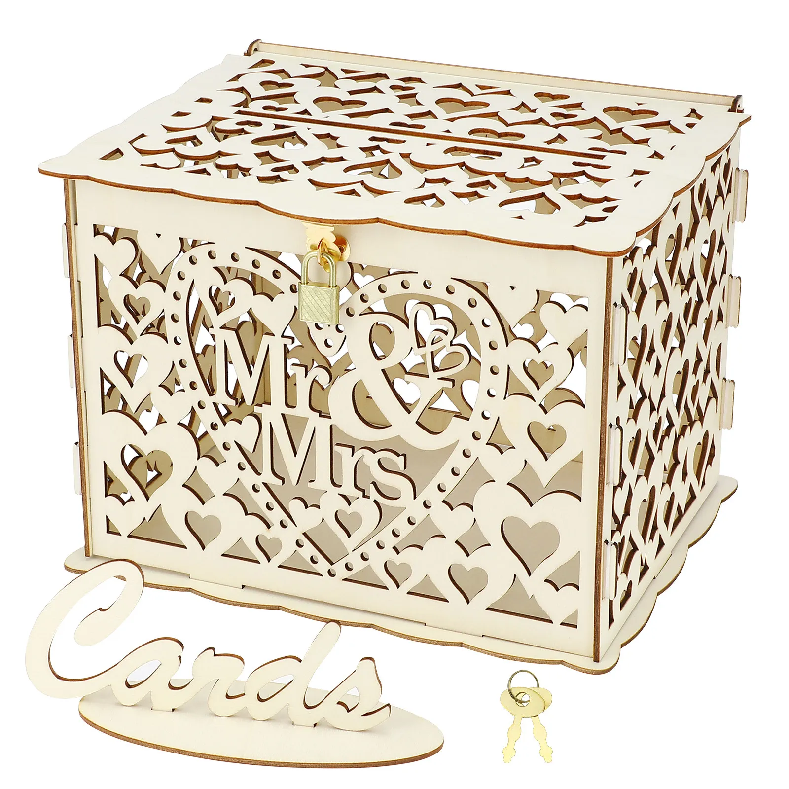 

Wood Mr Mrs Wedding Storage Box Small Size Lock Key Rubber Rings DIY Wedding Flower Wood Box Party Gathering Card Candy Gift