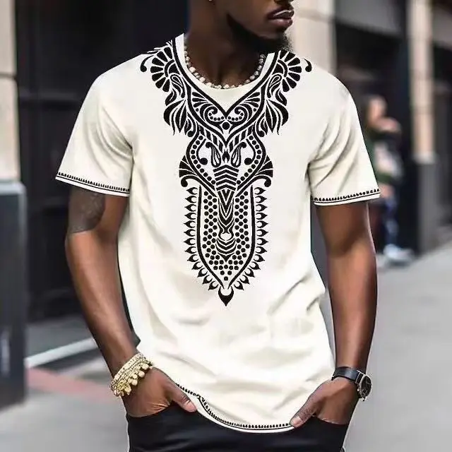 2024 foreign trade new cross-border men's digital men's clothing abstract printing short-sleeved casual round neck T-shirt top