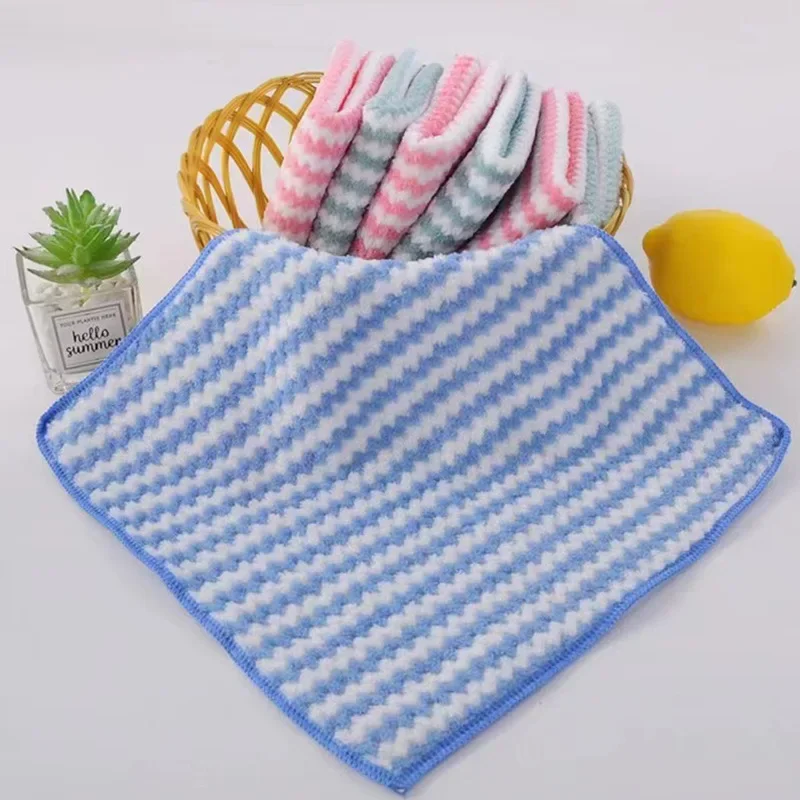 3PC Water Ripple Cloth, Household Kitchen Scouring Pad, Absorbent and Degreased, Thickened Ultra-fine Fiber Small Square Towel