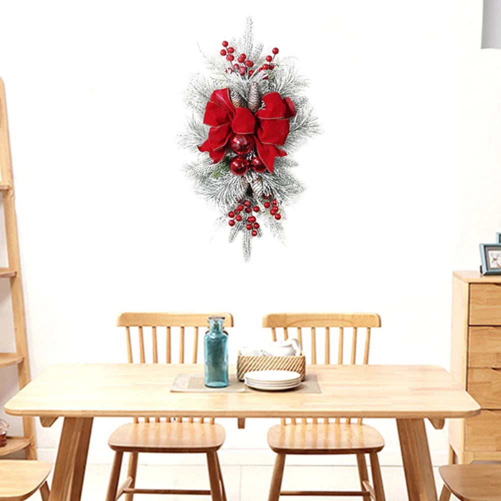 

Christmas Stair Wreath Red Bow Decorative Pendant Hanging nament Home Party Xmas Door Wreath Staircase Banister