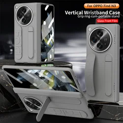 For OPPO Find N3 oneplus open With Hinge Phone Case Wristband Wrist Strap Stand Front Screen Glass 360° Protection Plastic Cover