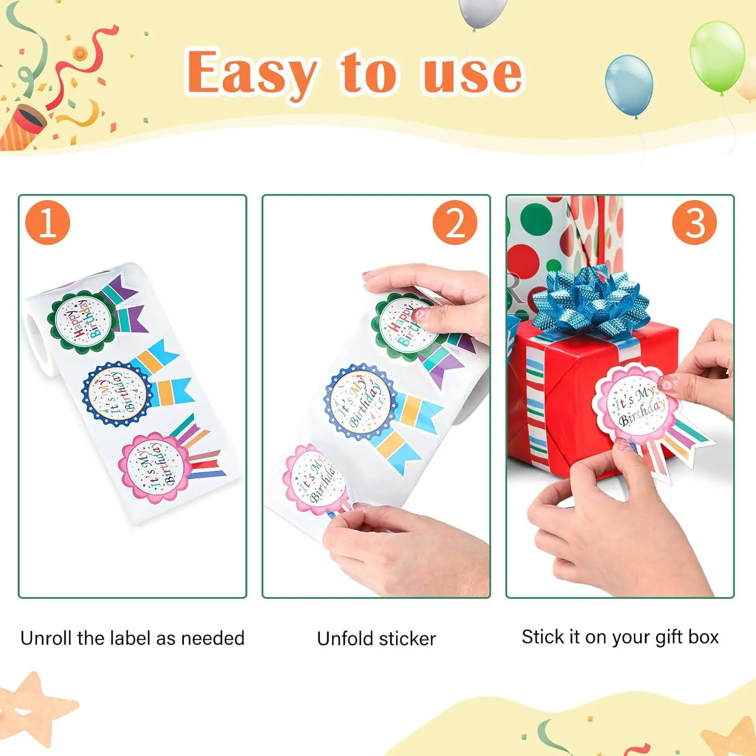 

200Pcs Happy Birthday Badge Stickers Birthday Celebration Decor Self-Stick Scrapbooking Cards Classroom Party Badges