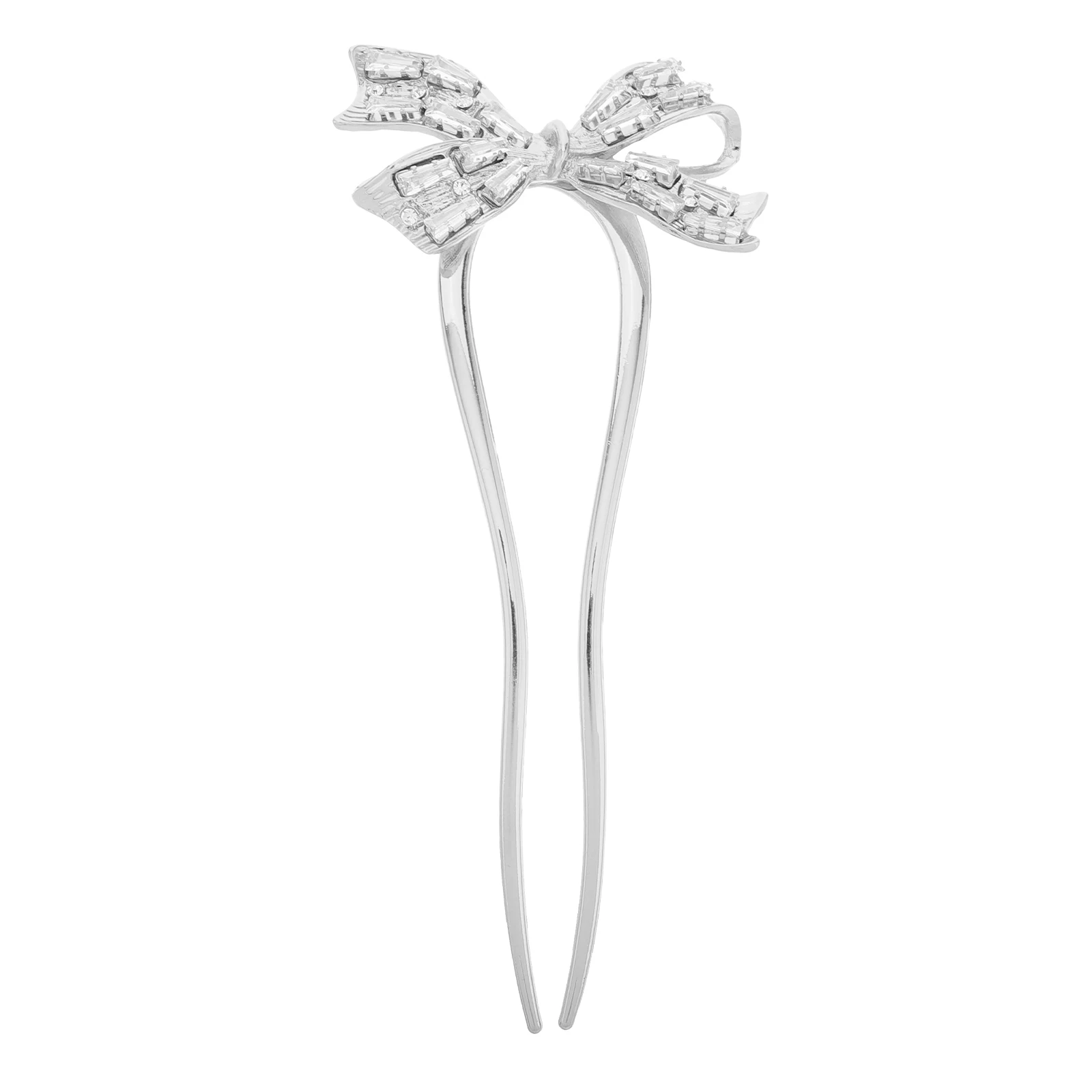 

U-Shaped Bow Hair Sticks Rhinestone Hairpins Elegant Chinese Bun Holders Metal Hair Accessories For Women Silver Chignon