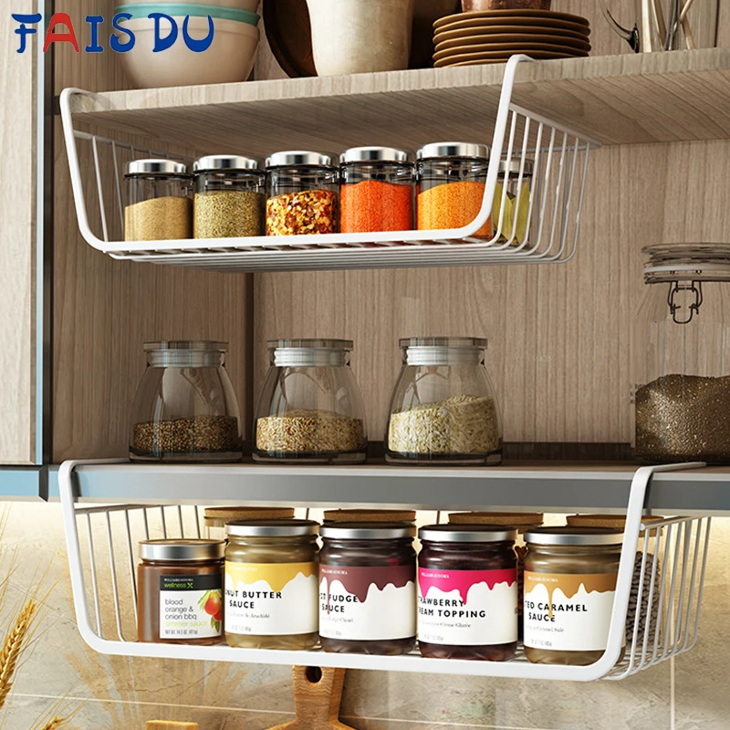 Cesta de Alambre Colgante para Debajo del Estante, Soporte de Gran Capacidad para Debajo del Gabinete, Estantes de Almacenamiento Adicionales, Cestas Deslizables, Organizador para Cocina