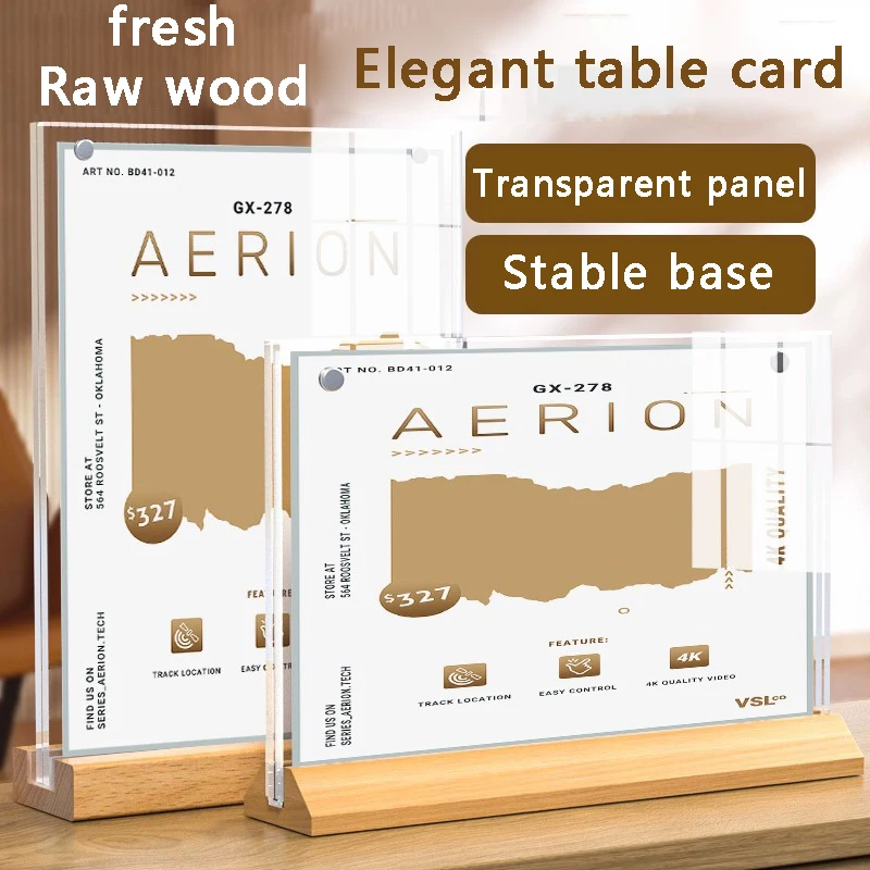 A4A5A6 wooden solid wood double-sided table card holder display board acrylic restaurant menu