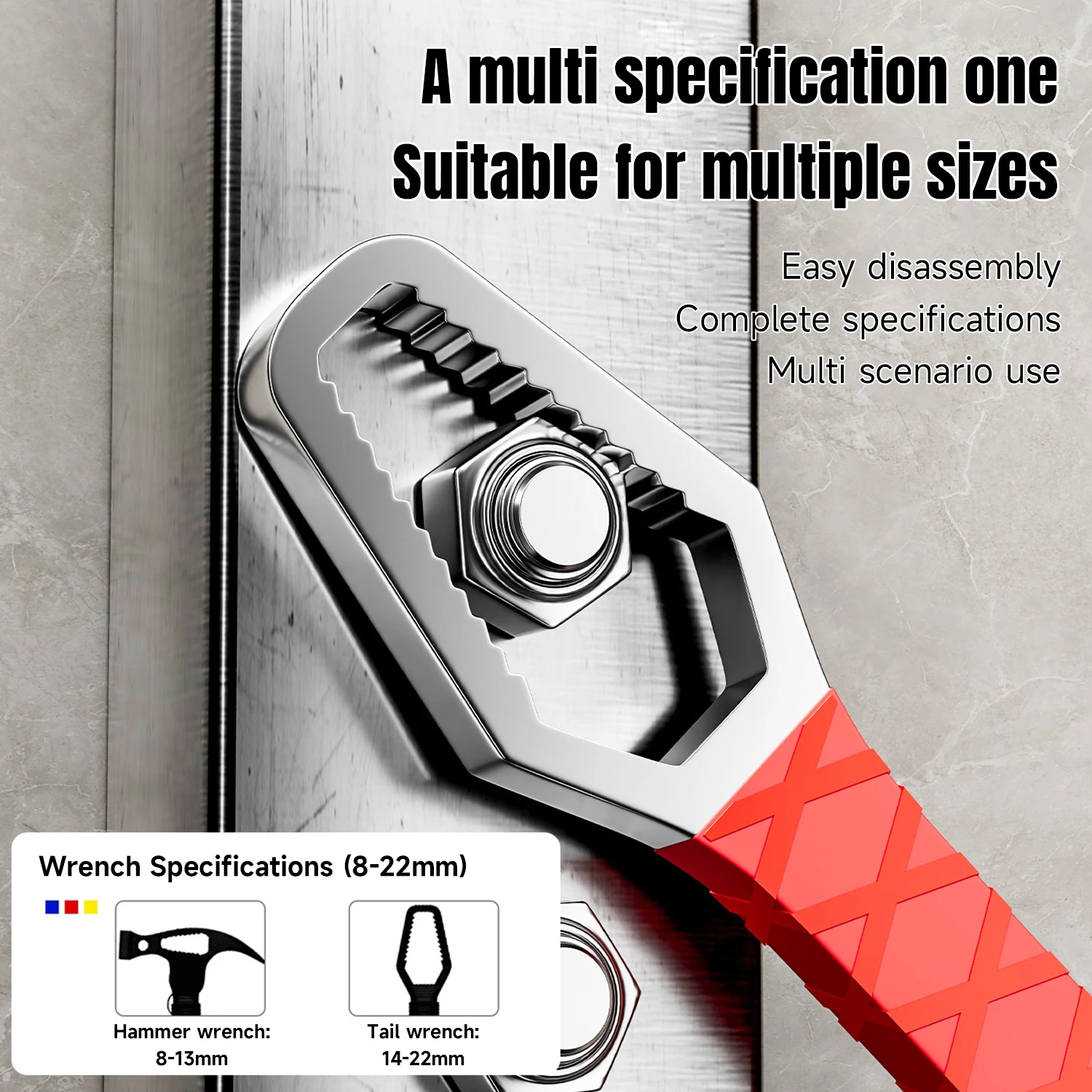 Multifunctional Claw Hammer Nail Puller Tool, Adjustable Pry Bar Wrench Screwdriver for Carpentry & Home DIY Repair