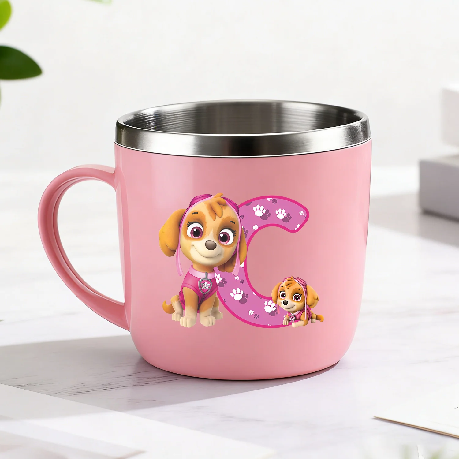 Paw Patrol Skye 304 Stainless Steel Water Bottle Cartoon A-Z Letter Toothbrush Cups Kawaii Anime Water Cup Girls Birthday Gift - view 4