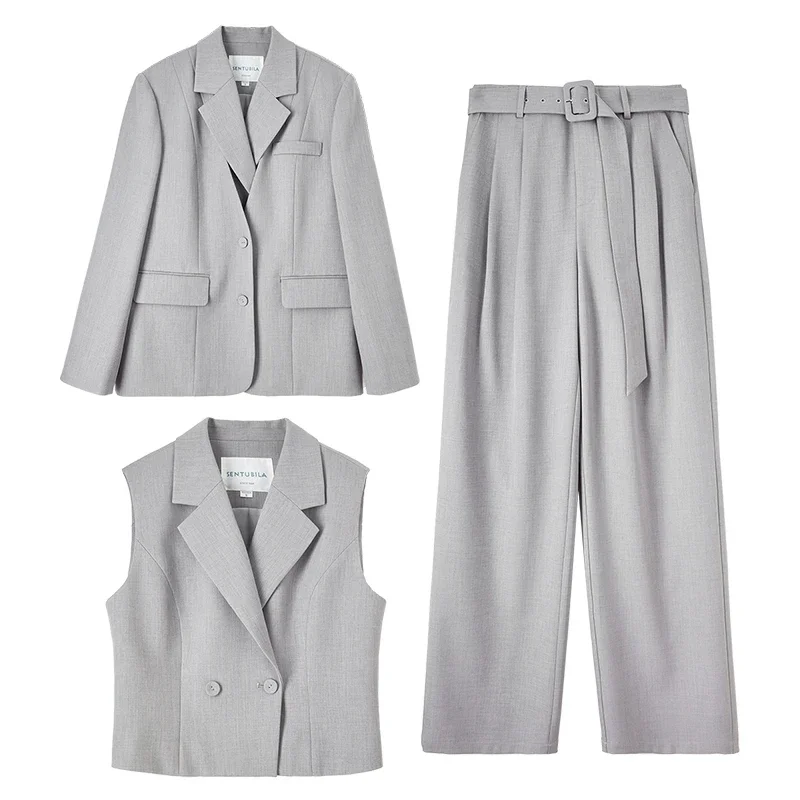 SENTUBILA, chaqueta de 3 piezas, chaleco, pantalón, trajes para mujer, trajes de oficina y negocios, chaqueta elegante para primavera y otoño,