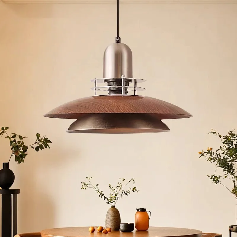 

Medieval UFO light Bauhaus walnut PH chandelier retro American bedroom study light dining room chandelier