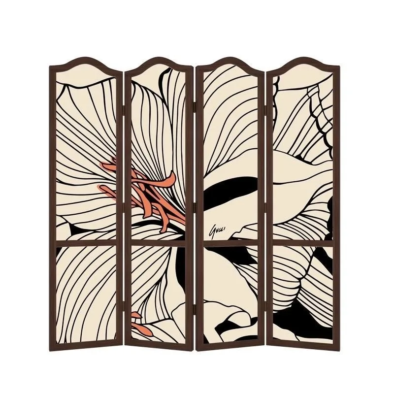 French retro screen, partition folding mobile living room entrance bedroom blocking modern simple home solid wood folding screen