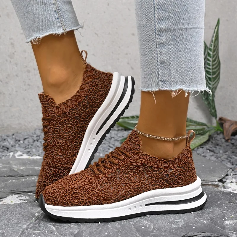 

2025 New Summer Breathable Mesh Sneakers Best Seller Comfortable Low Heel Lace-Up Shoes Big Size Rubber Sole Designzapatos Mujer