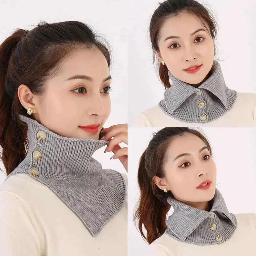 الباردة واقية يندبروف الرقبة الحرس التفاف وهمية طوق أزرار وشاح زر الياقة المدورة الشتاء الحرارية محبوك الدافئة المرأة غطاء الرقبة #2