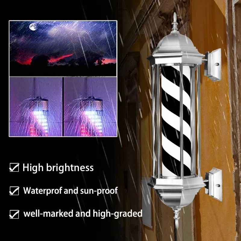 LED Barber Shop Pole Light Wall Mount Waterproof Outdoor Hair Sign Box Super Bright Energy Saving Rotating Display Lamp