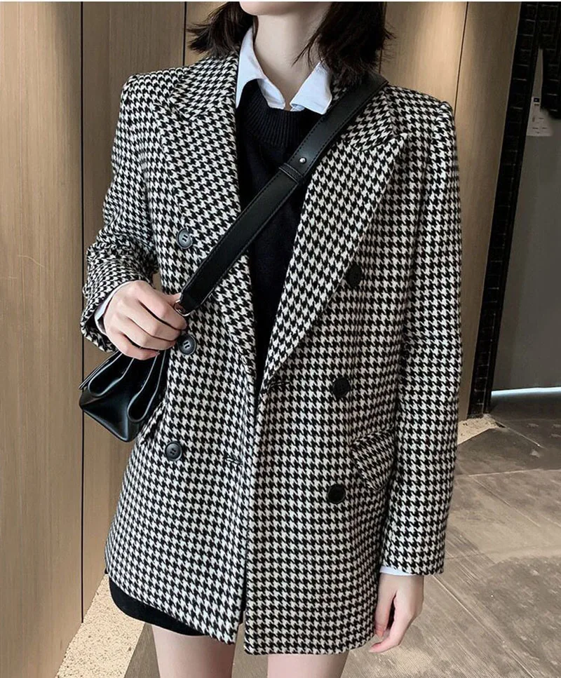 Women's New Sexy Fashion Casual Commuting Vacation Style Versatile Loose Fitting Long Sleeved Plaid Printed Small Suit Jacket