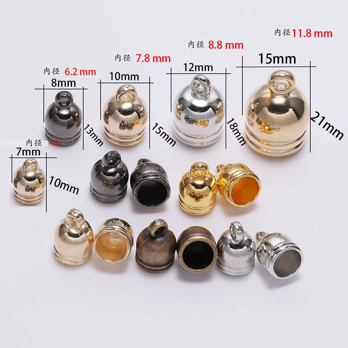 50Pcs Hot Selling Leather Rope Half Round Bead Hanging Bell Cap Tube Sleeve Ear Accessory Material DIY Small Accessory Wholesale