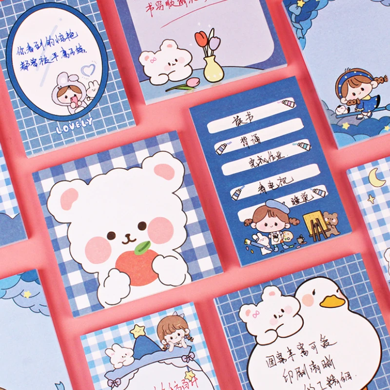 50 Sheets Cartoon Cute Sticky Notes Bear Girl Sticky Notes Student Office Message Sticky Notes Stickers Stationery Stickers