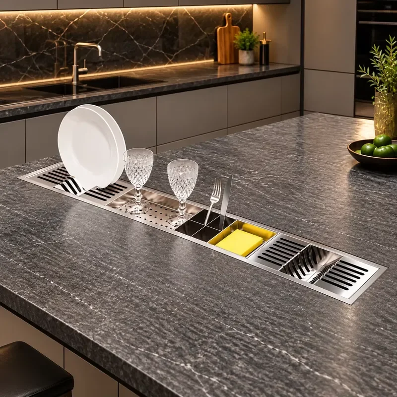 304 stainless steel recessed/under-counter countertop tableware drain rack multi-functional kitchen drying rack tableware
